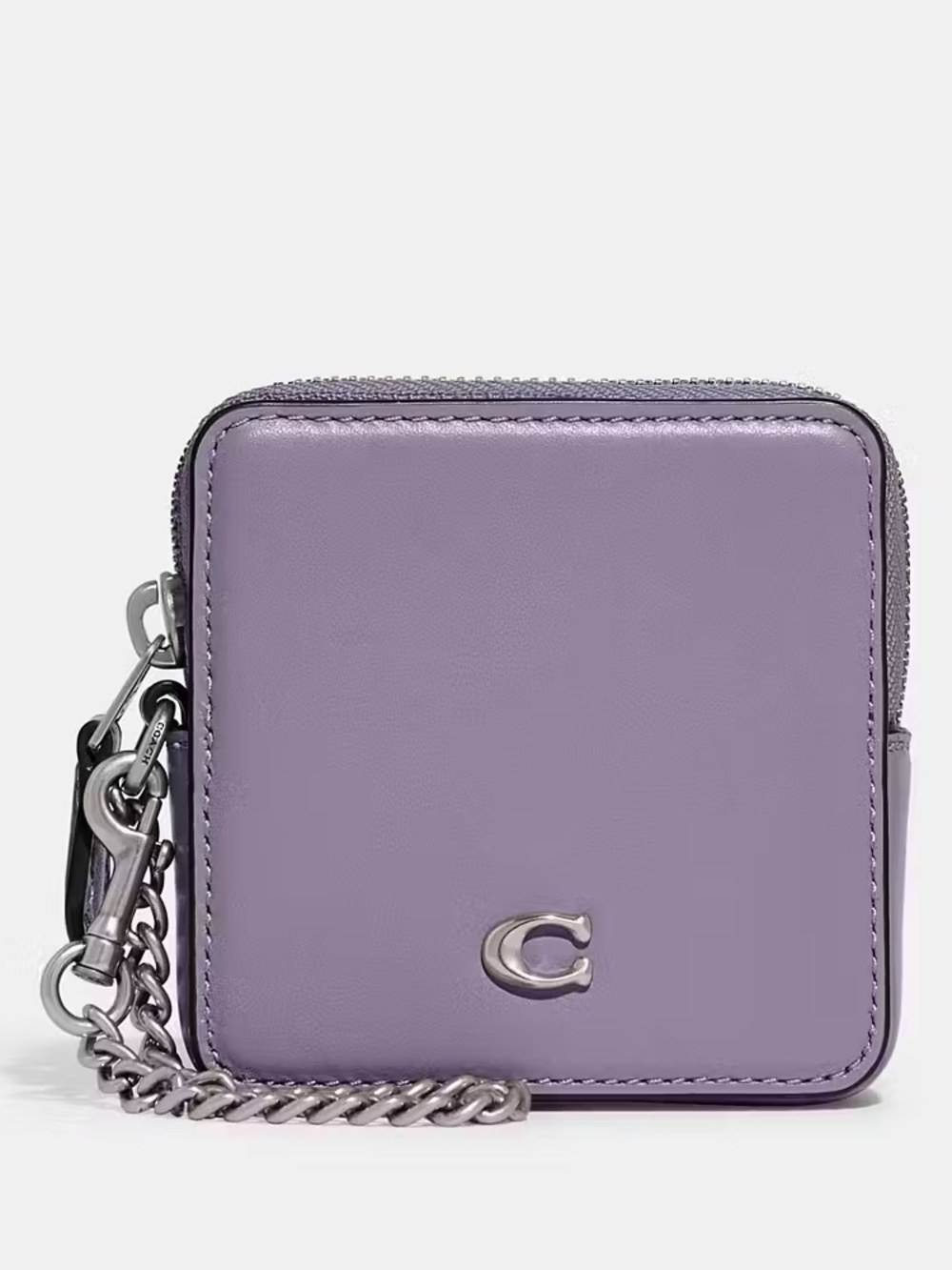 NWOT Coach Lavender Purple Square Zip Wallet with Chain Accent